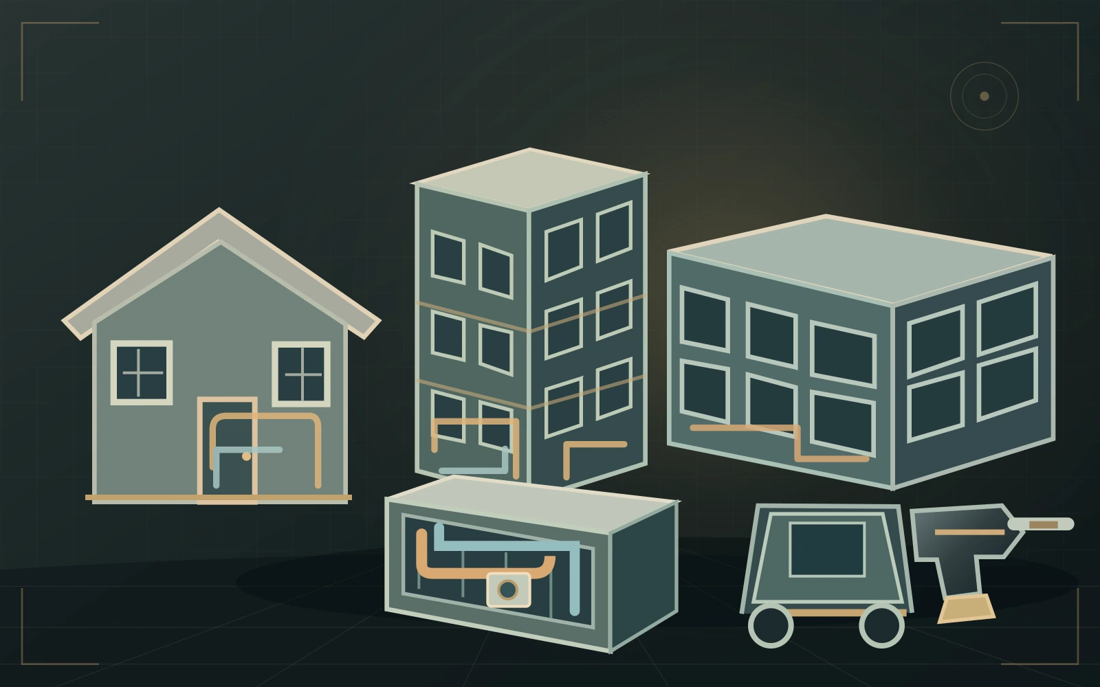Houses, apartment buildings and commercial properties with retrofit equipment